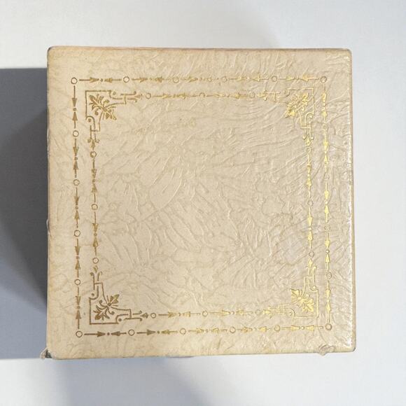 Vtg Elgin Powder Compact Cream Black Enamel Gold Mirrored Puff - Picture 2 of 6